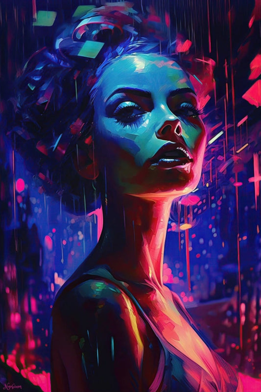 Neon Girl 9 -  Cyberpunk Neon Series Poster - Portrait - 12x18, 20x30, 24x36 - Museum Grade Matte Paper - by Nyobium