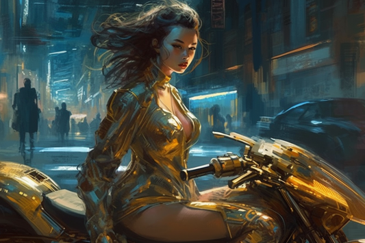 Cyber Biker Girls 9 - Cyberpunk Scifi Poster - Landscape - 18x12, 30x20, 36x24 - Museum Grade Matte Paper - by Nyobium