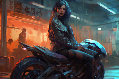 Cyber Biker Girls 15 - Cyberpunk Scifi Poster - Landscape - 18x12, 30x20, 36x24 - Museum Grade Matte Paper - by Nyobium