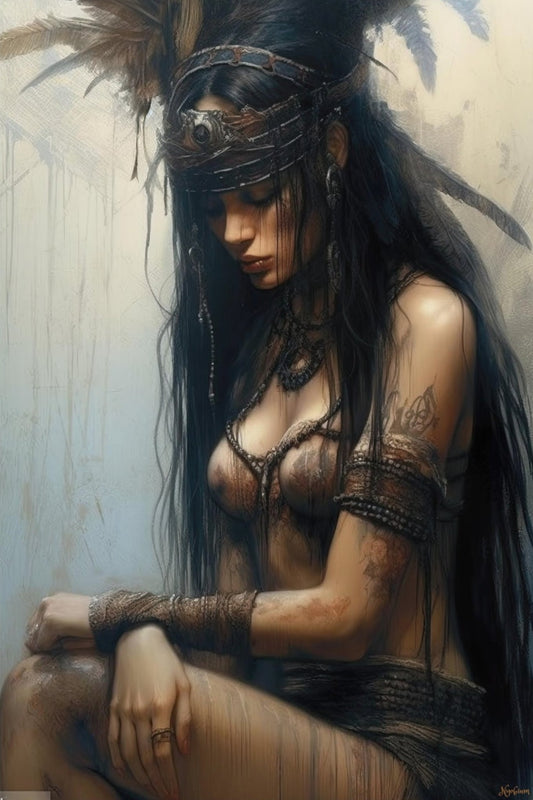 Barbarian Girl 8 - Fantasy Poster - Portrait - 12x18, 20x30, 24x36 - Museum Grade Matte Paper - by Nyobium