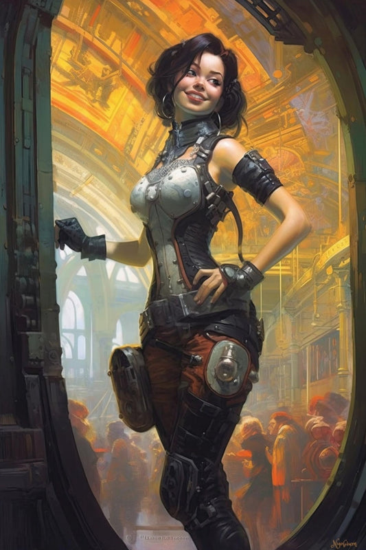 Steampunk Burlesque Woman 7 -  Steampunk Poster - Portrait - 12x18, 20x30, 24x36 - Museum Grade Matte Paper - by Nyobium