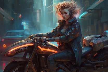 Cyber Biker Girls 12 - Cyberpunk Scifi Poster - Landscape - 18x12, 30x20, 36x24 - Museum Grade Matte Paper - by Nyobium