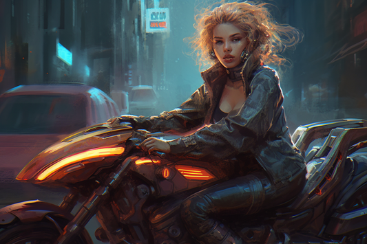 Cyber Biker Girls 11 - Cyberpunk Scifi Poster - Landscape - 18x12, 30x20, 36x24 - Museum Grade Matte Paper - by Nyobium