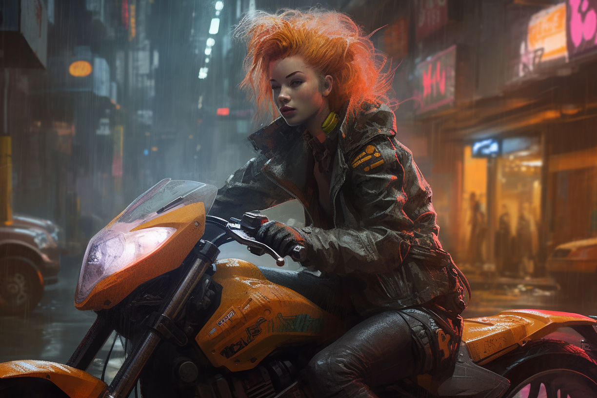 Cyber Biker Girls 8 - Cyberpunk Scifi Poster - Landscape - 18x12, 30x20, 36x24 - Museum Grade Matte Paper - by Nyobium