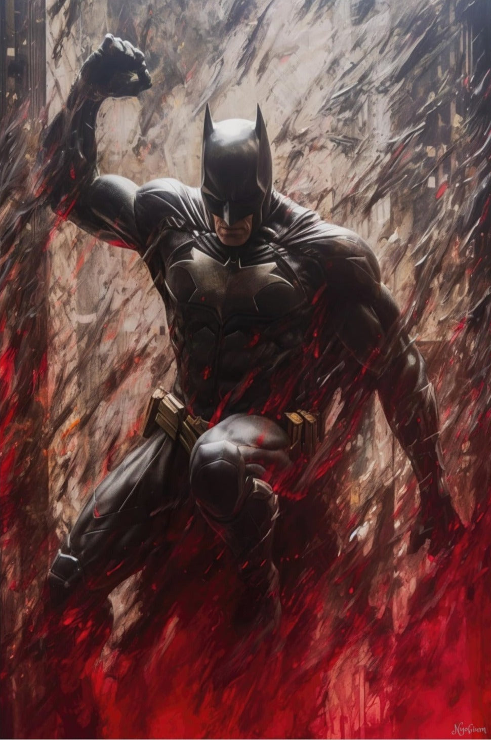 Batman Red Fire -  Sups Fanart Poster - Portrait - 12x18, 20x30, 24x36 - Museum Grade Matte Paper - by Nyobium