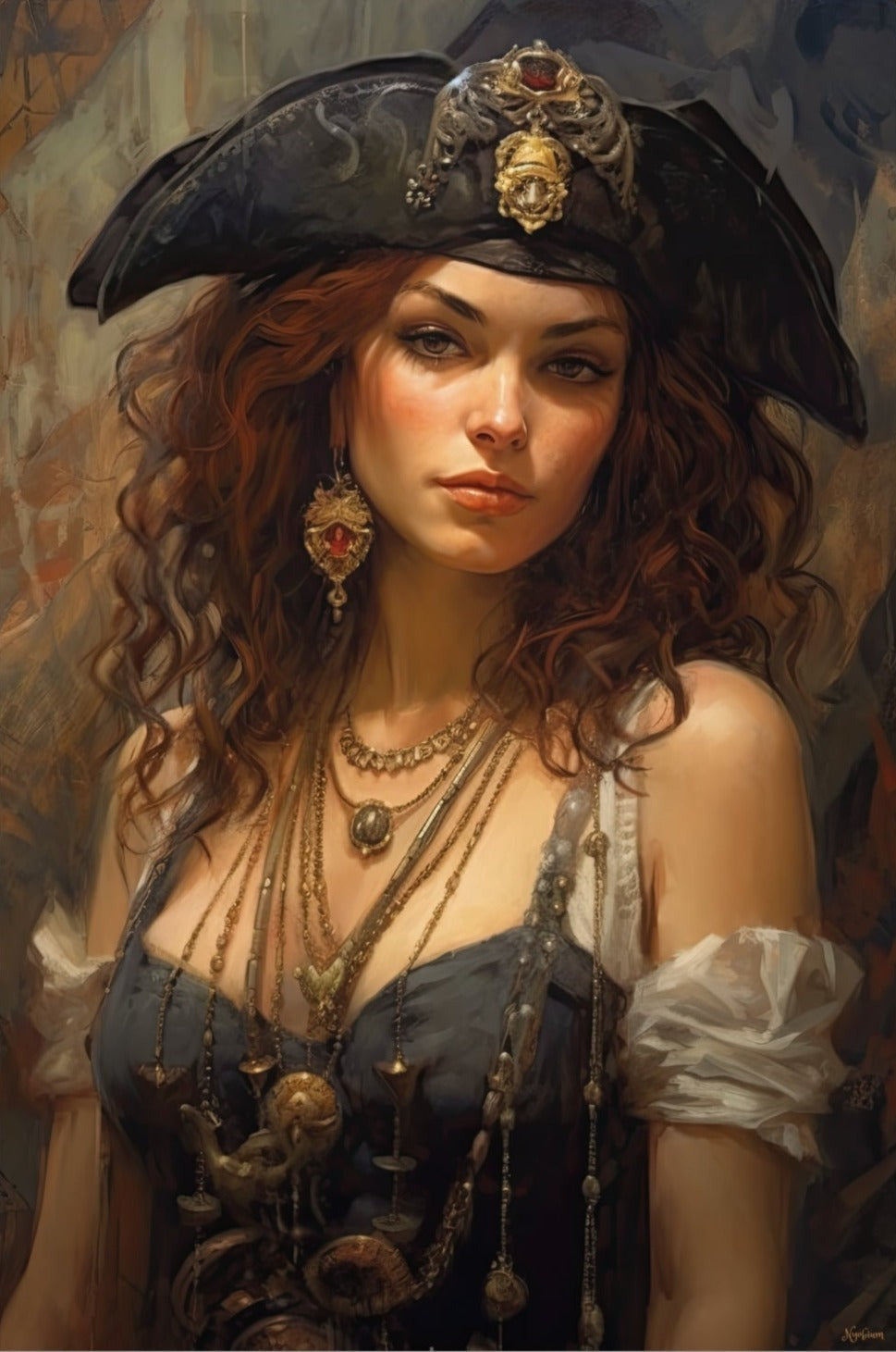 Pirate Girl 6 - Fantasy Poster - Portrait - 12x18, 20x30, 24x36 - Museum Grade Matte Paper - by Nyobium