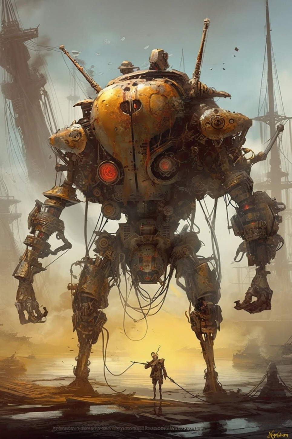 Dieselpunk Mecha 5 -  Robomecha Sci-fi Series Poster - Portrait - 12x18, 20x30, 24x36 - Museum Grade Matte Paper - by Nyobium