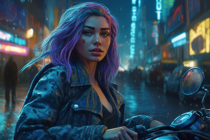 Cyber Biker Girls 2 - Cyberpunk Scifi Poster - Landscape - 18x12, 30x20, 36x24 - Museum Grade Matte Paper - by Nyobium