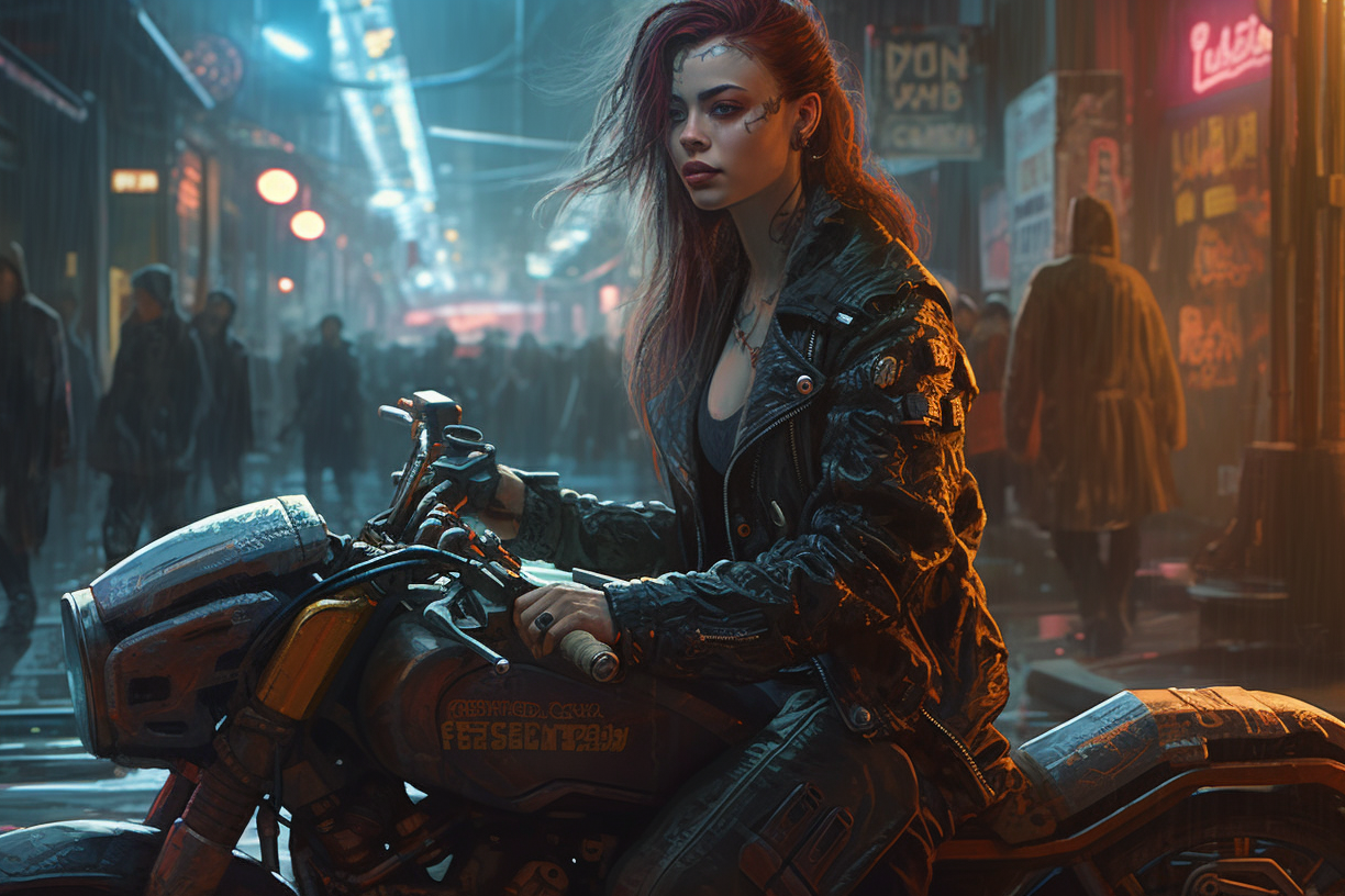 Cyber Biker Girls 10 - Cyberpunk Scifi Poster - Landscape - 18x12, 30x20, 36x24 - Museum Grade Matte Paper - by Nyobium