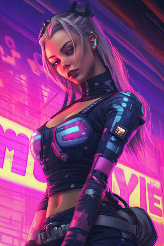 Neon Dancer 8 -  Cyberpunk Neon Series Poster - Portrait - 12x18, 20x30, 24x36 - Museum Grade Matte Paper - by Nyobium