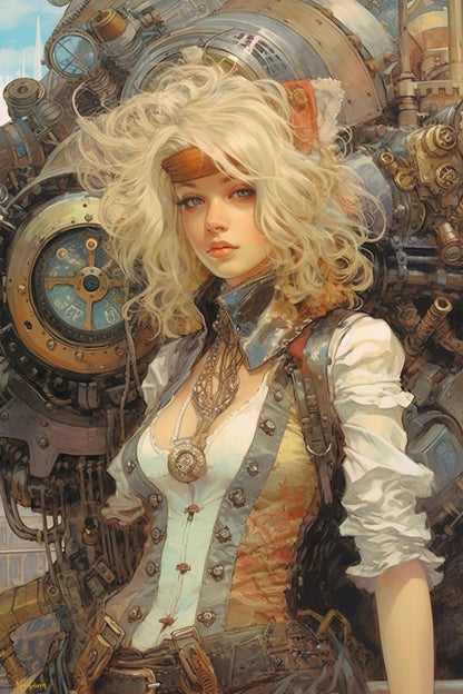 Steampunk Gunslinger Woman 12 -  Steampunk Poster - Portrait - 12x18, 20x30, 24x36 - Museum Grade Matte Paper - by Nyobium