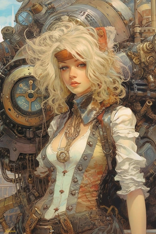 Steampunk Gunslinger Woman 12 -  Steampunk Poster - Portrait - 12x18, 20x30, 24x36 - Museum Grade Matte Paper - by Nyobium