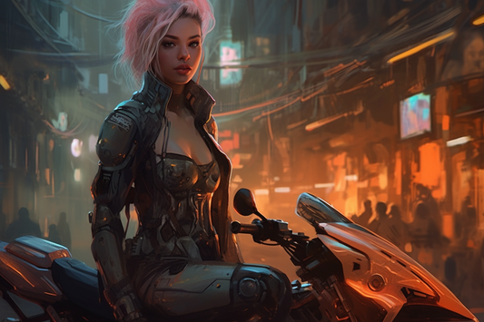 Cyber Biker Girls 13 - Cyberpunk Scifi Poster - Landscape - 18x12, 30x20, 36x24 - Museum Grade Matte Paper - by Nyobium