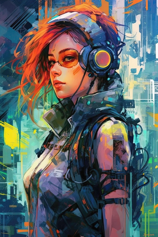 Neon Girl 1 -  Cyberpunk Neon Series Poster - Portrait - 12x18, 20x30, 24x36 - Museum Grade Matte Paper - by Nyobium