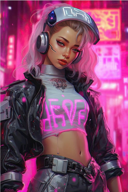 Neon Dancer 3 -  Cyberpunk Neon Series Poster - Portrait - 12x18, 20x30, 24x36 - Museum Grade Matte Paper - by Nyobium