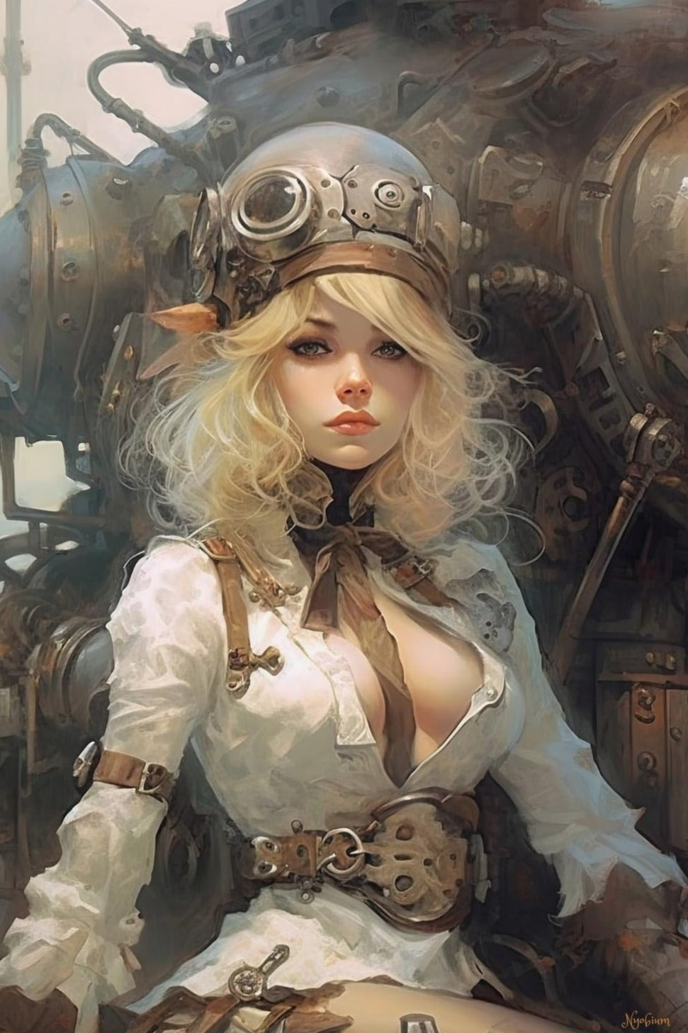 Steampunk Gunslinger Woman 8 -  Steampunk Poster - Portrait - 12x18, 20x30, 24x36 - Museum Grade Matte Paper - by Nyobium