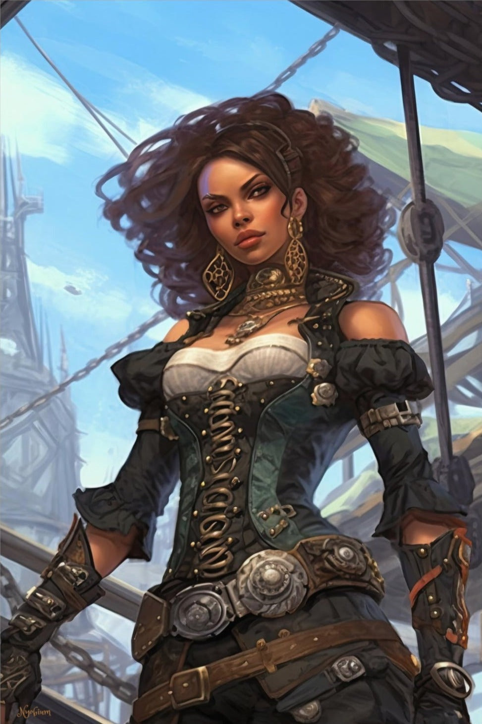 Steampunk Gunslinger Woman 9 -  Steampunk Poster - Portrait - 12x18, 20x30, 24x36 - Museum Grade Matte Paper - by Nyobium