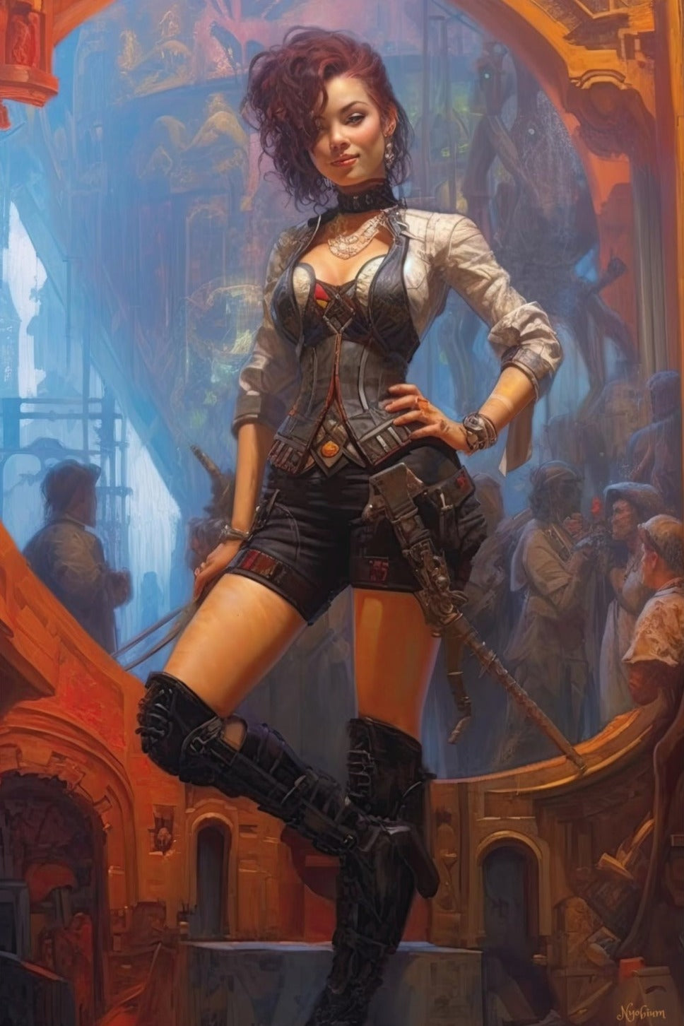 Steampunk Burlesque Woman 2 -  Steampunk Poster - Portrait - 12x18, 20x30, 24x36 - Museum Grade Matte Paper - by Nyobium