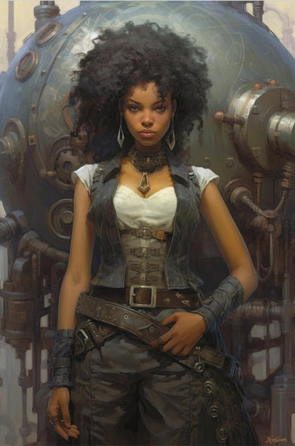 Steampunk Gunslinger Woman 4 -  Steampunk Poster - Portrait - 12x18, 20x30, 24x36 - Museum Grade Matte Paper - by Nyobium