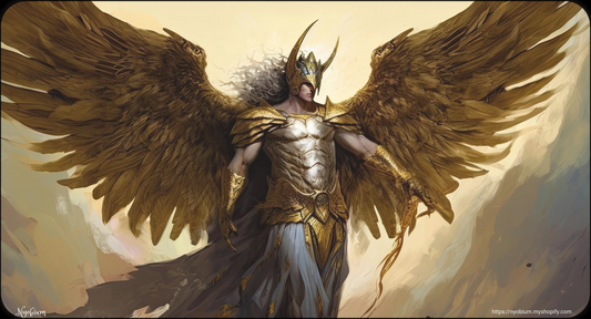 a painting of a man with large wings