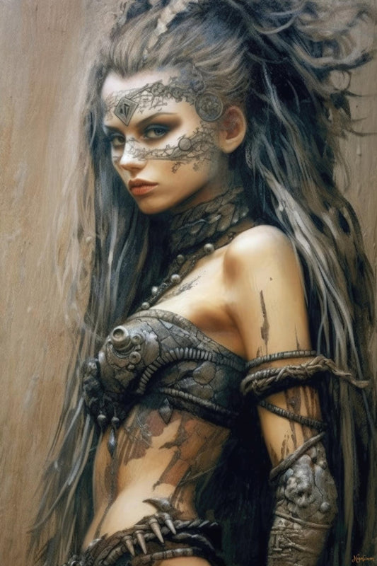 Barbarian Girl 7 - Fantasy Poster - Portrait - 12x18, 20x30, 24x36 - Museum Grade Matte Paper - by Nyobium