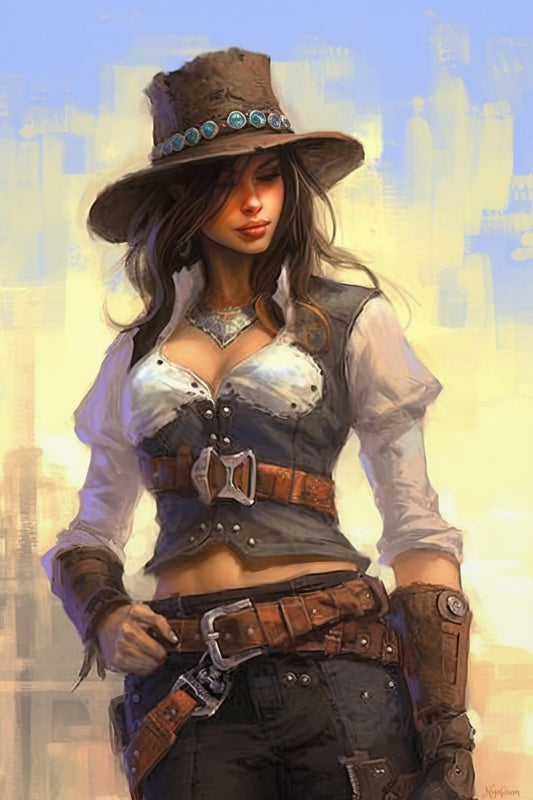 Steampunk Gunslinger Woman 17 -  Steampunk Poster - Portrait - 12x18, 20x30, 24x36 - Museum Grade Matte Paper - by Nyobium