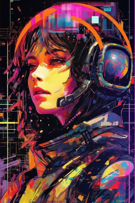 Neon Girl 8 -  Cyberpunk Neon Series Poster - Portrait - 12x18, 20x30, 24x36 - Museum Grade Matte Paper - by Nyobium