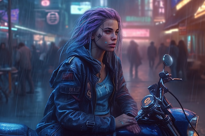 Cyber Biker Girls 1 - Cyberpunk Scifi Poster - Landscape - 18x12, 30x20, 36x24 - Museum Grade Matte Paper - by Nyobium