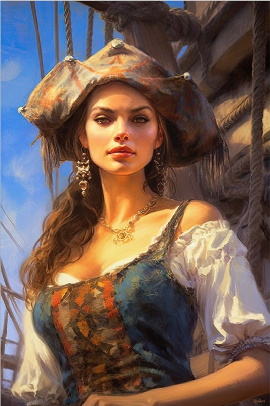 Pirate Girl 4 - Fantasy Poster - Portrait - 12x18, 20x30, 24x36 - Museum Grade Matte Paper - by Nyobium