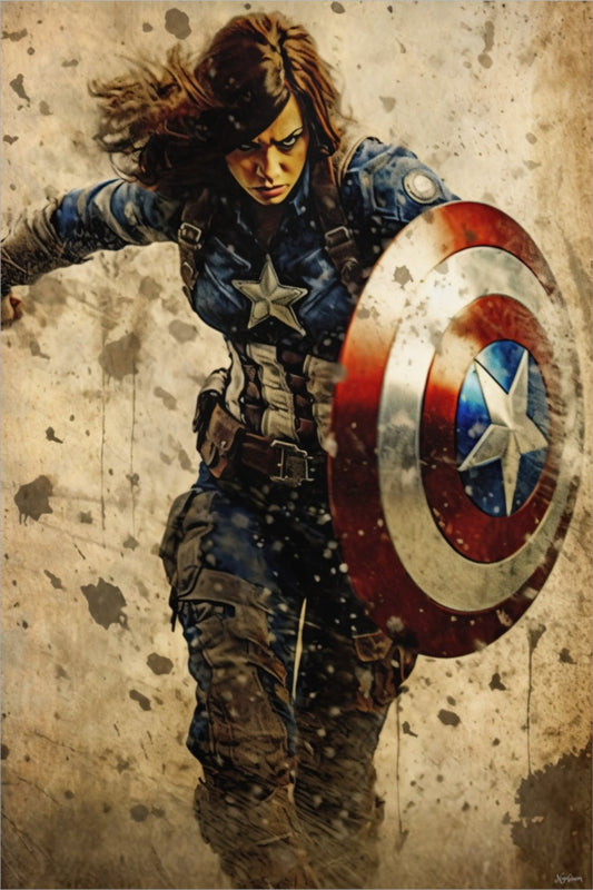 Female Captain America Sups Fanart Poster - Portrait - 12x18, 20x30, 24x36 - Museum Grade Matte Paper - by Nyobium