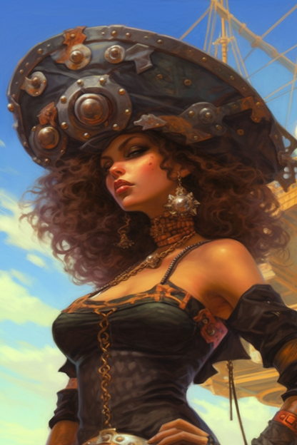 Steampunk Gunslinger Woman 10 -  Steampunk Poster - Portrait - 12x18, 20x30, 24x36 - Museum Grade Matte Paper - by Nyobium