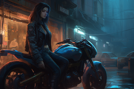 Cyber Biker Girls 3 - Cyberpunk Scifi Poster - Landscape - 18x12, 30x20, 36x24 - Museum Grade Matte Paper - by Nyobium