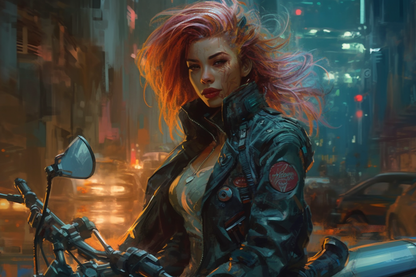 Cyber Biker Girls 14 - Cyberpunk Scifi Poster - Landscape - 18x12, 30x20, 36x24 - Museum Grade Matte Paper - by Nyobium