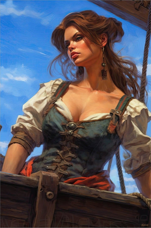 Pirate Girl 5 - Fantasy Poster - Portrait - 12x18, 20x30, 24x36 - Museum Grade Matte Paper - by Nyobium