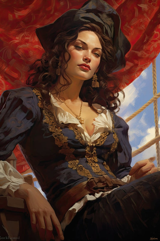 Pirate Girl 3 - Fantasy Poster - Portrait - 12x18, 20x30, 24x36 - Museum Grade Matte Paper - by Nyobium