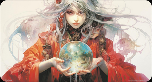 a woman holding a crystal ball in her hands