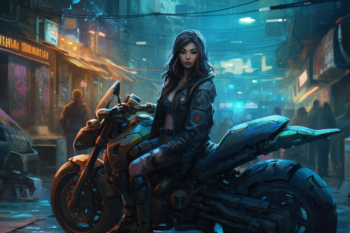 Cyber Biker Girls 4 - Cyberpunk Scifi Poster - Landscape - 18x12, 30x20, 36x24 - Museum Grade Matte Paper - by Nyobium