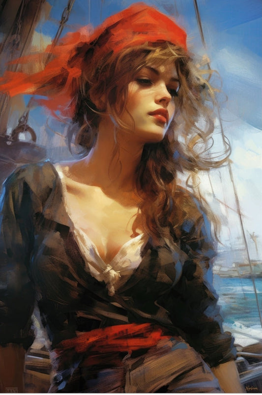 Pirate Girl 2 - Fantasy Poster - Portrait - 12x18, 20x30, 24x36 - Museum Grade Matte Paper - by Nyobium